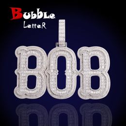 Necklaces Bubble Letter Jewellery Baguette Customised Name Necklace for Men Iced Out Pendant Hip Hop Charms 2022 Trend Best Selling