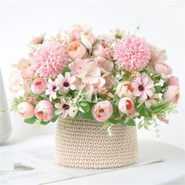 Decorative Flowers Mixed Flower Beautiful Peony Artificial Hydrangea Silk Fake Bouquet For Home Wedding Decoration DIY Dandelion Foam