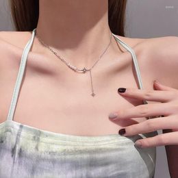 Chains Metal Six-pointed Star Simple Clavicle Chain Female Korean Cold Style Tassel Titanium Steel Necklace Temperament Niche Pendant