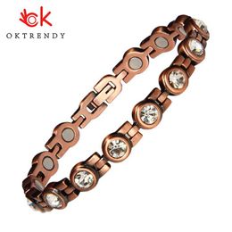 Bangle Oktrendy Fashion Copper Magnetic Bangle Bracelet Gift New Trendy Women Round White Crystal Rhinestone Fine Jewellery Female