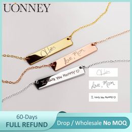 Necklaces UONNEY Dropshipping Custom Actual Handwriting Engraved Necklace Personalised Name Vertical Pendant Steel Gifts for Christmas