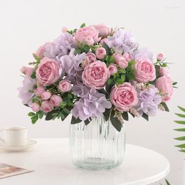 Decorative Flowers Pink Silk Peony Artificial Bouquet 10Head And 6 Bud Beautiful Fake For Home Wedding Decoration Indoor H30cm