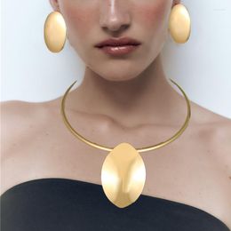 Necklace Earrings Set African Punk Choker Gold Color Dubai Jewelry For Women Big Pendant Necklaces Nigeria Accesories