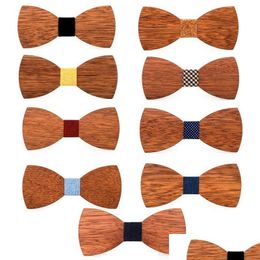 Bow Ties Handmade Mens Diy Carving Wooden Bows Knot Lesson Adjusting Fashion Wedding Gift Supplies 9 Colors Drop Delivery Accessories Dhpys