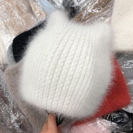 Beanies Beanie/Skull Caps Designer Ear Wool Plush Hat Ladies Angora Fur Knit Double-Layer Warm Autumn And Winter Hedging Oliv22