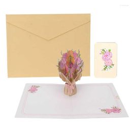 Gift Wrap 3D Blessing Card Repeatable Folding Carnation Bouquet Greeting Paper Carving For Thanksgiving Vacation