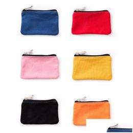 Storage Bags Simple Canvas Change Bag Outdoor Portable Cotton Spinning Zipper Wallet Coin Purse Solid Color Cosmetic Drop Delivery H Dhwrj