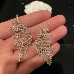 Knot High Quality Short Gold Color Cubic Zircon Wing Shaped Angel Tassel Earrings Retro Fashion Luxury Mujer Jewelry