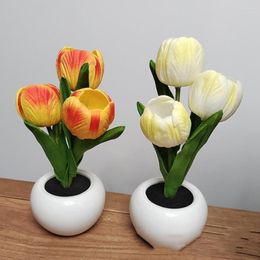 Night Lights Tulip LED Lamp Stepless Dimming Bedside Rechargeable Flower Table Simulation Light Bedroom Supplies