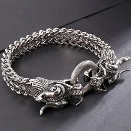 Bracelets Gothic Stainless Steel Double Dragon Head 11MM Franco Link Curb Chain Bracelet Men 9 Inches Biker Jewellery Wristband Dropshipping