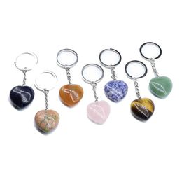 Keychains Lanyards Natural Crystal Stone Keychain Pendant Heart Shaped Gemstone Key Chain Lage Decoration Keyring Creative Gift Dr Dhwad