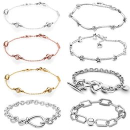 Bangle 2020 NEW 100% 925 Sterling Silver Knotted Heart Chunky Infinity Knot Chain Bracelet Fit Women Original Fashion Jewellery Gift