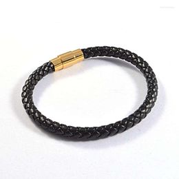 Bangle Fashion Men Stingray Leather Bracelet Gold Stainless Steel Magnetic Clasp Braided Black PU Jewellery