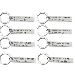 Keychains Lanyards Stainless Steel Keychain Pendant Family Car Key Chain Drive Safe The Keyring Creative Gift For Relatives Drop D Dhlja