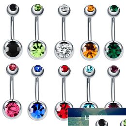 Navel Bell Button Rings 10Pcs/Lot Stainless Steel Piercings Rhinestone Belly Ombligo Ball Nombril Y Body Jewellery Factory P Dhgarden Dhurq