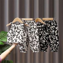 Clothing Sets 2Pcs Baby Girls Summer Sleeveless Flower Kids Clothes Chiffon Shirts Pants Suit Children Casual Loungewear 230522