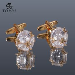 Cufflinks for Men TOMYE XK20S011 High Quality Luxury Zircon Gold Silver Color Formal Business Texudo Shirt Cuff Links Wedding