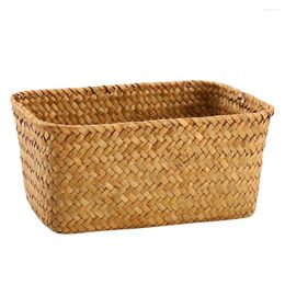 Dinnerware Sets Woven Storage Basket Desktop Sundries Organizer Finishing Seaweed Living Room Organizing Baskets