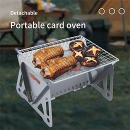 BBQ Grills Portable Folding Grill Heating Stoves Multifunction Camping Barbecue Rack Net Firewood Stove Stainless steel 230522