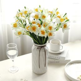 Decorative Flowers Artificial Daffodils Narcissus Spring Flower Fake Silk Arrangement For Home Wedding Garden Bedroom Decor