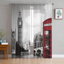 Curtain London Phone Booth Sheer Curtains For Living Room Bedroom Decoration Chiffon Tulle Voile Kitchen Window