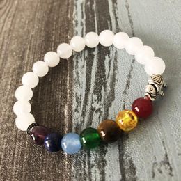 Bracelets 7 Chakra Bracelet For Women Beads White Stone Beaded Wrist elephant Mala Yoga Bracelet Gift for Her