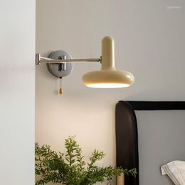 Wall Lamps Bauhaus Swing Arm Swivel Lamp With Plug-in Cord Modern LED Lights Bedroom Bedside Rotary Reading Sconce Pull Wire Switch