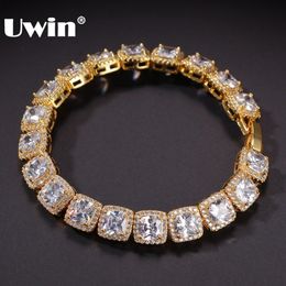 Bangle UWIN Charm Iced Bracelet Big Square Cubic Zirconia Hiphop Gold Silver Colour Mens Bracelets 10mm Bling Fashion Jewellery