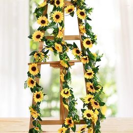 Decorative Flowers Artificial Sunflower Vine Fake Yellow House Home Wedding Decor Pipe Decoration Backdrop Stand Wholesale Ceremony Wall
