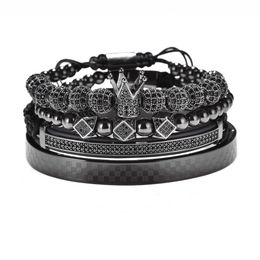 Bracelets Hot Luxury Braided Adjustable Bracelet Men Male Beads Crown Black Cz Zircon Charm Stainless Steel Bracelet Men Jewelry