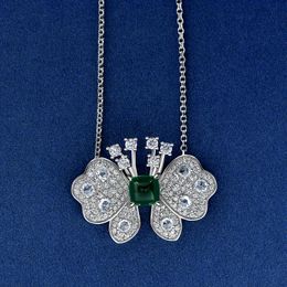 Butterfly Emerald Diamond Pendant 100% Real 925 Sterling Silver Party Wedding Pendants Necklace For Women Engagement Jewelry