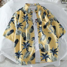 Men's Casual Shirts Mens Shirt Cool Tropical Pineapple Printed Casual Turn Down Collar Short Sleeve Shirts AA230523