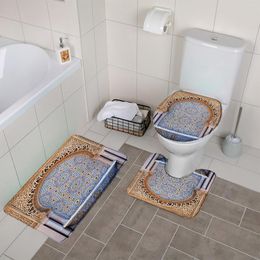 Bath Mats 3pcs Set Europ Vintage Court Moroccan Pattern Mat Homestay Bathroom Decor Foot Non Slip Flannel Rug Carpet Toilet Cover