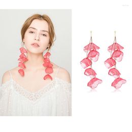 Stud Earrings Bohemian Fashion Long Rose Petal Large Tassel Pendant For Women's Statement Wedding Red Flower Jewellery