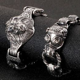 Chokers Casting Stainless Steel Lion Head Bracelet Men Gothic Mens Animal Jewellery Accessories Punk Bikers Wrist Bracelets Man