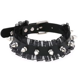 Choker Chokers Punk Lace Spiked Rivet Neck Chain Strap Black PU Leather Necklace Collar For WomenChokers