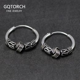 Huggie 20mm 925 Sterling Silver Hoop Earrings Antique Circle Earrings String Ball Brincos Loop Earrings for Women Jewellery Oorbellen