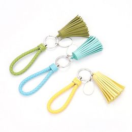 Keychains Lanyards 3 Colors Sublimation Blank Tassel Keychain Pendant Heat Transfer Lage Decoration Leather Diy Couple Keyring Dro Dhp9I