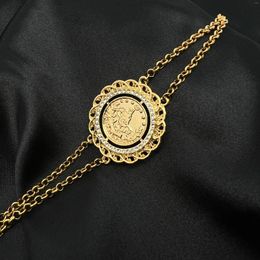 Link Bracelets MANDI High Quality Delicate Rhinestone Flower Shape Turkish Coin Bracelet Gold Plated Non-Fade Women's Jewelry