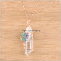 Pendant Necklaces Natural Crystal Big Reiki Chakra Tree Of Life Rose Gold Color Handmade Wire Wrapped Charm For Necklace N4524 Drop Dhicg