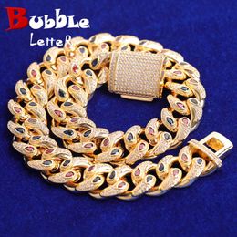 Necklaces Bubble Letter 20 mm Miami Cuban Link Chain for Men Necklace Choker Real Gold Plated Hip Hop Jewellery Free Shipping Items