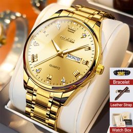 Other Watches Original Top Brand Gold Watch for Men Luxury Waterproof Stainless Steel Quartz Date Classic Wrist Watches Gift Set Reloj Hombres 230522