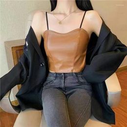 Women's Tanks Vintage Leather 2023 Women Camisoles Tank Top Sexy Tube Tops Sleeveless Shirt Female Outer Bottom Coat Wear With Chest Pad