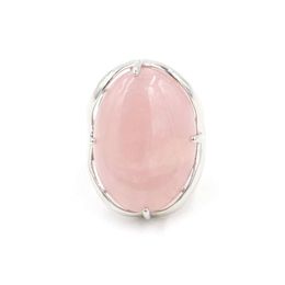 Solitaire Ring Natural Gem Stone Oval Finger Women Adjustable Reiki Chakra Healing Point Pink Quartz Onyx Lapis Lazi Unakite Jewelry Dhb0R