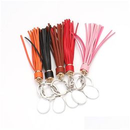 Keychains Lanyards Sublimation Blank Tassel Keychain Pendant Heat Transfer Leather Lage Decoration Diy Gift Keyring 5 Colours Drop Dhssy