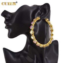 Huggie CuiEr 8CM Women Hoop Earrings with 8mm Square Glass Crystal Gemstone Jumbo size Jewellery For Party Fashion Show Drag Queen