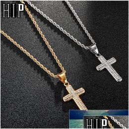 Pendant Necklaces Hip Hop Iced Out Bling Cross Necklace Men Gold Color Stainless Steel Pendants For Women Jewelry Factory Pr Dhgarden Dhokp