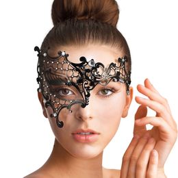 Party Masks 1PCs Black Venetian Lace Metal Mask Masquerade Half-face Clear Diamante Fancy Dress 230523