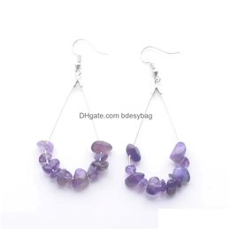 Dangle Chandelier Natural Chips Stone Teardrop Earrings Rose Quartz Amethyst Crystal Classic Fashion Women Anniversary Gift Jewelr Dhwfl