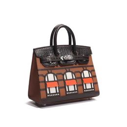 Skin Platinum Tote Bag Crocodile House Genuine Leather Women's Sewn Wax Thread 20cm Mini Handbag